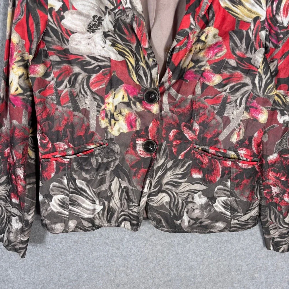 Gerry Weber Blazer Jacket Small Red Gray Pockets Artsy Abstract‎ Watercolor